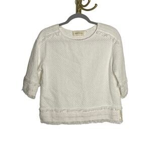 PortsPure Top Crew Neck Fringe Trim Knit Textured Cotton Coquette Grannycore M